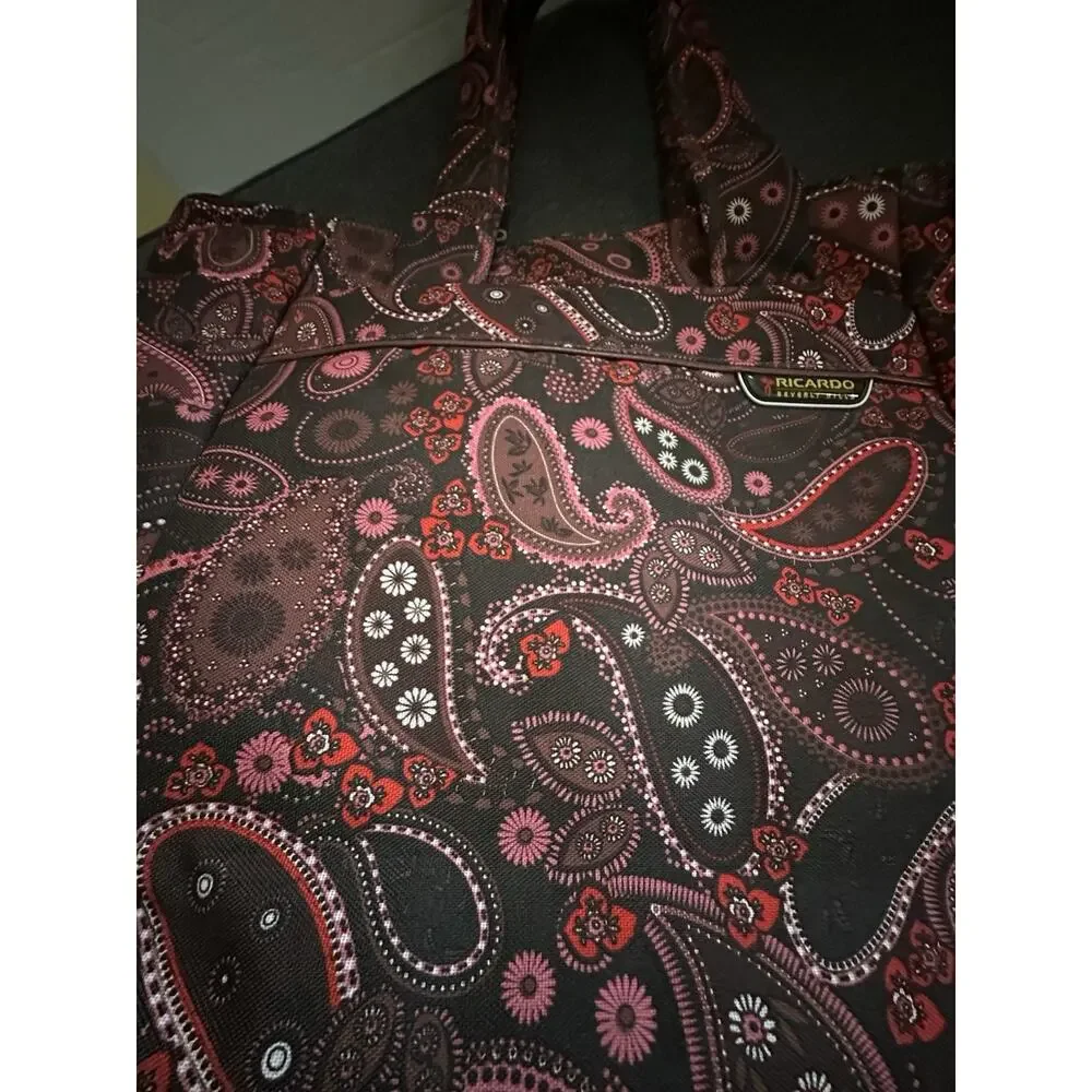 Ricardo Beverly Hills Paisley Travel Tote Bag Large Shoulder Carry On Burgundy